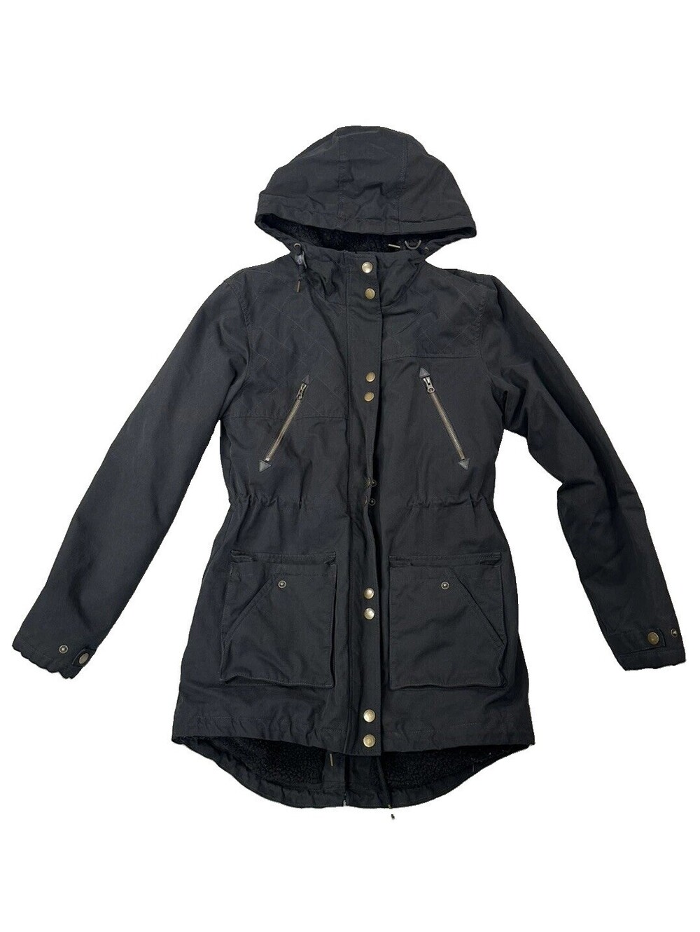 VOLCOM Women's Walk On By Parka Sherpa Lined Heavy Coat Jacket Size L Black
